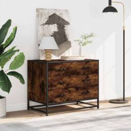 Berkfield Home Drawer Cabinet Smoked Oak 70x41x56 cm Engineered Wood in Brown - Size: 70 x 41 x 56 cm - thumbnail 3