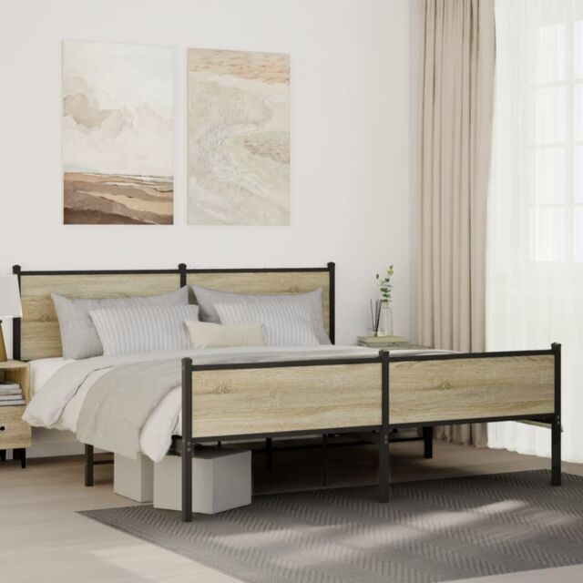 Berkfield Home Metal Bed Frame without Mattress Sonoma Oak 160x200 cm in Brown - image 1