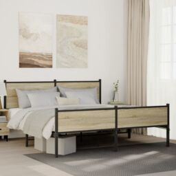Berkfield Home Metal Bed Frame without Mattress Sonoma Oak 160x200 cm in Brown - thumbnail 1