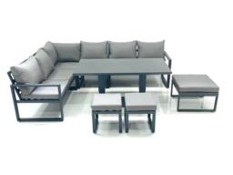 Fimous Aluminum Outdoor Garden Furniture Set Corner Sofa 3 Footstools Adjustable Rising Lifting Dining Table Sets Dark Grey - thumbnail 1