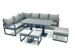Fimous Aluminum Outdoor Garden Furniture Set Corner Sofa 3 Footstools Adjustable Rising Lifting Dining Table Sets Dark Grey - thumbnail 2