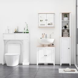 Kleankin Bathroom Mirror Cabinet Wall Mounted Storage Cupboard Double Door in White - thumbnail 4