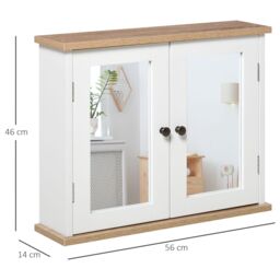 Kleankin Bathroom Mirror Cabinet Wall Mounted Storage Cupboard Double Door in White - thumbnail 3
