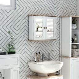 Kleankin Bathroom Mirror Cabinet Wall Mounted Storage Cupboard Double Door in White - thumbnail 1