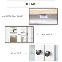 Kleankin Bathroom Mirror Cabinet Wall Mounted Storage Cupboard Double Door in White - thumbnail 5