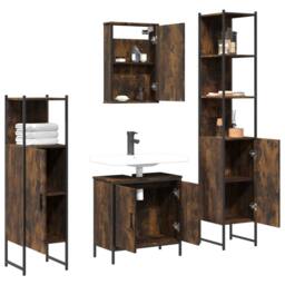 Berkfield Home Durable 4 Piece Bathroom Furniture Set Smoked Oak Engineered Wood in Brown - thumbnail 4