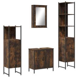 Berkfield Home Durable 4 Piece Bathroom Furniture Set Smoked Oak Engineered Wood in Brown - thumbnail 3