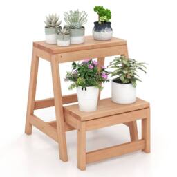 FORGEVIO Wooden Plant Stand Storage Rack 2-Tier Folding Step Stool-Natural in Natural - thumbnail 1
