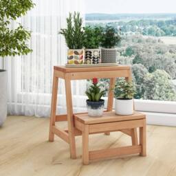 FORGEVIO Wooden Plant Stand Storage Rack 2-Tier Folding Step Stool-Natural in Natural - thumbnail 3