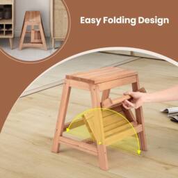 FORGEVIO Wooden Plant Stand Storage Rack 2-Tier Folding Step Stool-Natural in Natural - thumbnail 5