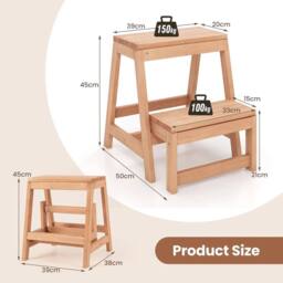 FORGEVIO Wooden Plant Stand Storage Rack 2-Tier Folding Step Stool-Natural in Natural - thumbnail 2