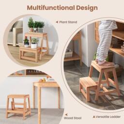 FORGEVIO Wooden Plant Stand Storage Rack 2-Tier Folding Step Stool-Natural in Natural - thumbnail 4