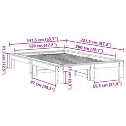 Berkfield Home Bed Frame without Mattress 120x200 cm Solid Wood Pine in Natural - Size: Small Double - thumbnail 8