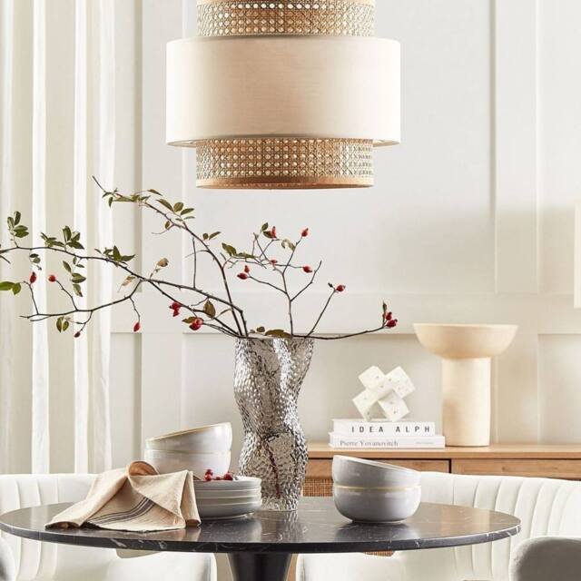 Wyld and Coco Double-Shade Pendant Lamp - Natural Beige Rattan Fabric - image 1