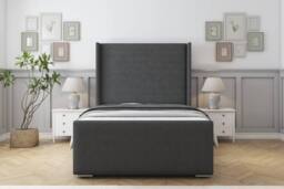 "Sloomy Devonshire Dumfries Frame-Mattress-50"" Upholstered Wingback Headboard in Dark Grey - Size: Small Double" - thumbnail 1