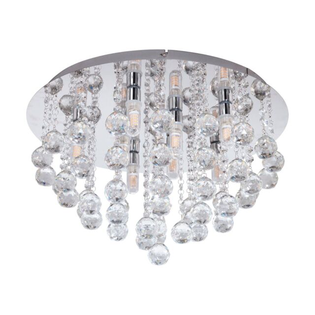 Loops Flush 8 Bulb Ceiling Light IP44 Colour Chrome Clear Crystal Bulb G9 8x3W Incl - image 1