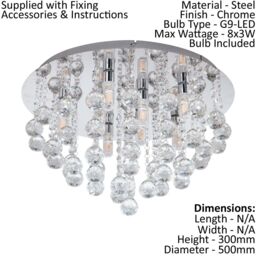 Loops Flush 8 Bulb Ceiling Light IP44 Colour Chrome Clear Crystal Bulb G9 8x3W Incl - thumbnail 2