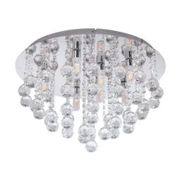 Loops Flush 8 Bulb Ceiling Light IP44 Colour Chrome Clear Crystal Bulb G9 8x3W Incl
