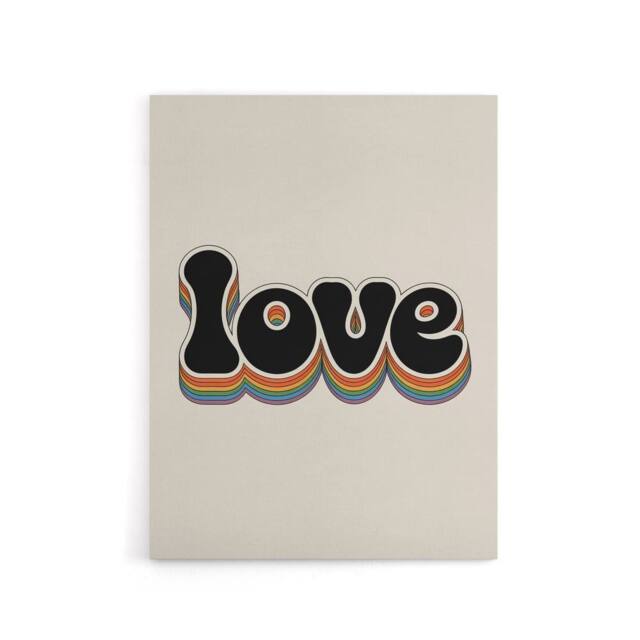 "Artery8 Love Funky Bold Rainbow Retro Font Typography Canvas Wall Art Print in Beige - Size: W18"" x H24""" - image 1