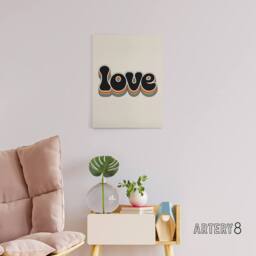 "Artery8 Love Funky Bold Rainbow Retro Font Typography Canvas Wall Art Print in Beige - Size: W18"" x H24""" - thumbnail 3