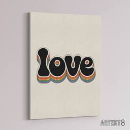 "Artery8 Love Funky Bold Rainbow Retro Font Typography Canvas Wall Art Print in Beige - Size: W18"" x H24""" - thumbnail 2