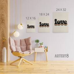 "Artery8 Love Funky Bold Rainbow Retro Font Typography Canvas Wall Art Print in Beige - Size: W18"" x H24""" - thumbnail 4
