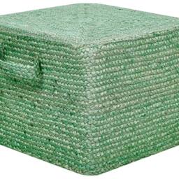 Wyld and Coco Green Jute Pouffe 45 x 45 x 30 cm - Rectangular Pouf with Handles - thumbnail 2
