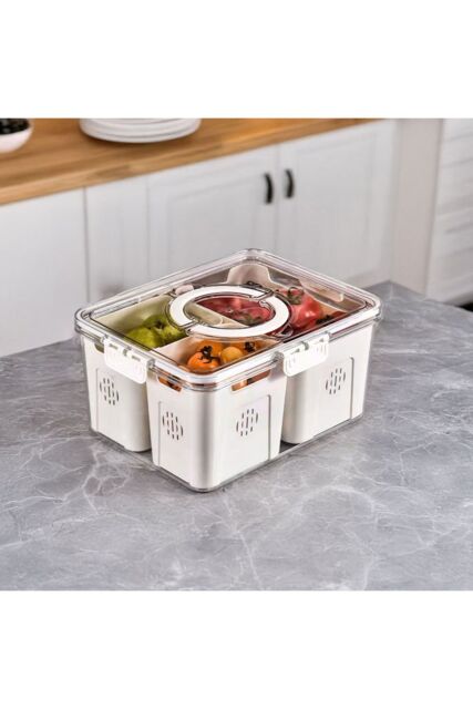 H&O Direct Fridge Storage Container with Three Compartments in Yellow - image 1