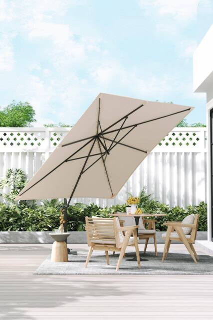 H&O Direct 3m x 3m Beige Square Rotating Outdoor Cantilever Parasol - image 1
