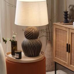 Wyld and Coco 63cm Black Ceramic Table Lamp with White Fabric Shade