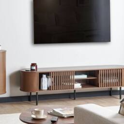 Wyld and Coco Home Retro TV Stand Dark Brown Particle Board with Metal Legs