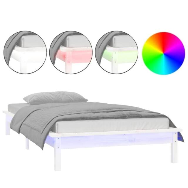Berkfield Home LED Bed Frame White 75x190 cm Small Single Solid Wood - image 1