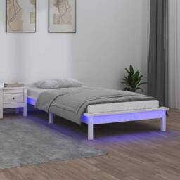 Berkfield Home LED Bed Frame White 75x190 cm Small Single Solid Wood - thumbnail 2