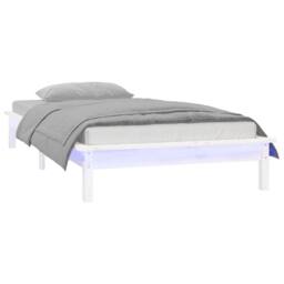 Berkfield Home LED Bed Frame White 75x190 cm Small Single Solid Wood - thumbnail 3