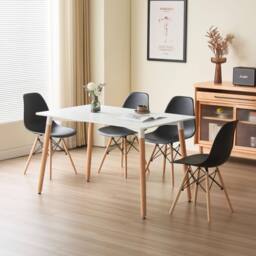 Comfy Living Ltd 5 Piece Dining Set With White Wooden Top & 4 Black Chairs With Metal Detailing - thumbnail 1