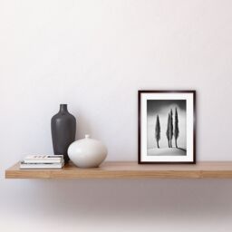 Artery8 Wall Art Print Group of Cypress Trees on Snowy Hill Minimalist Black & White Photograph Cypresses in Foggy Winter Landscape Artwork Framed - thumbnail 2