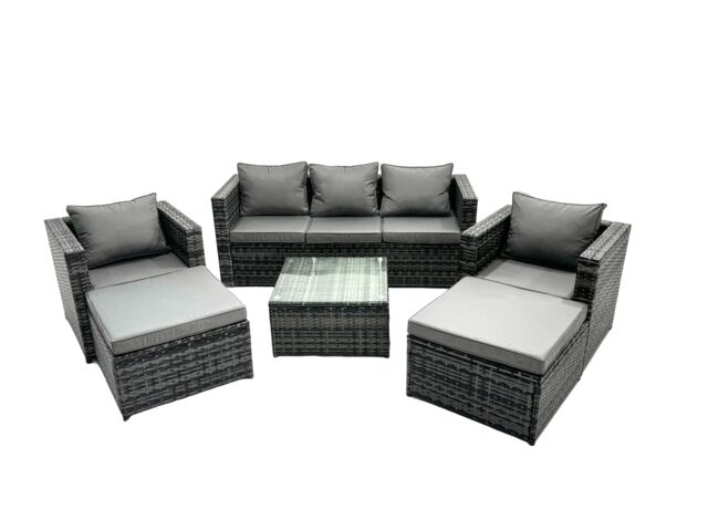 Fimous 7 Seater Patio Lounge Sofa Set with 2 Big Footstool in Dark Grey - image 1