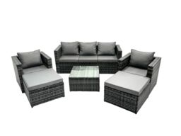 Fimous 7 Seater Patio Lounge Sofa Set with 2 Big Footstool in Dark Grey - thumbnail 1