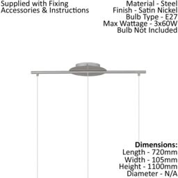 Loops Pendant Light Colour Satin Nickel Shade White Painted Satin Glass Bulb E27 3x60W in Metallics - thumbnail 2