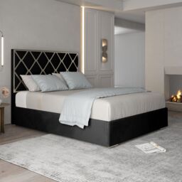 KDMD Tammy Upholstered Soft Velvet Metal Black Bed Frame - Size: Super King - thumbnail 1