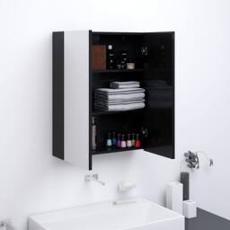 Berkfield Home Bathroom Mirror Cabinet 60x15x75 cm MDF Shining Black - Size: 60 x 15 x 75 cm - thumbnail 2