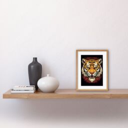 "Artery8 Wall Art Print Tiger Head Old School USA Tattoo Ink Body Art Rockabilly Americana 50s Artwork Framed 9X7 Inch in Beige - Size: W7"" x H9""" - thumbnail 2