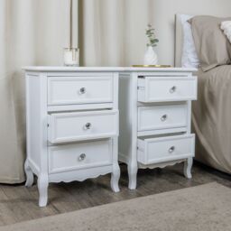 Melody Maison Pair Of White 3 Drawer Bedside Tables - Victoria Range - thumbnail 6