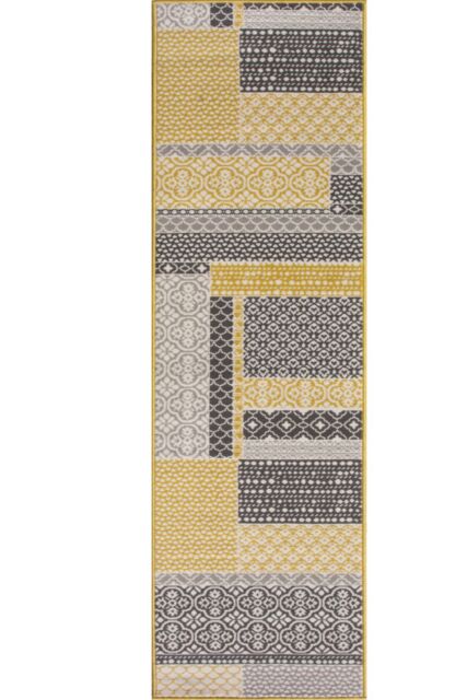 Kukoon Runner Rug Yellow Ochre Grey Traditional Patchwork Area Rug - Size: 70 cm x 300 cm - image 1