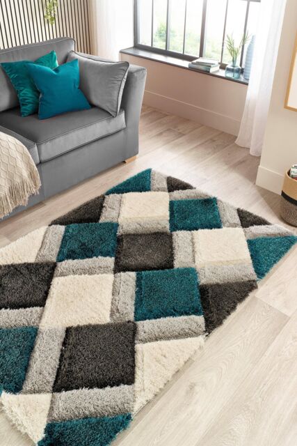 Origin 3D GEO Shaggy Teal in Mid Blue - Size: 60 cm x 110 cm - image 1