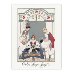 "Artery8 Between Two Flames Czech Fashion Barbier Vintage Wall Art Print Poster in White - Size: W12"" x H16""" - thumbnail 1