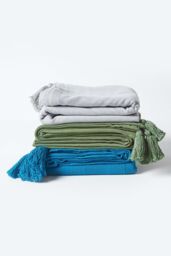 Homescapes Cotton Rajput Ribbed Throw in Dark Olive - Size: 225 cm x 255 cm - thumbnail 6