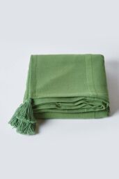 Homescapes Cotton Rajput Ribbed Throw in Dark Olive - Size: 225 cm x 255 cm - thumbnail 2