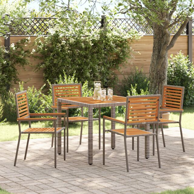 Berkfield Home 5 Piece Garden Dining Set Grey Poly Rattan Acacia - image 1