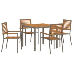 Berkfield Home 5 Piece Garden Dining Set Grey Poly Rattan Acacia - thumbnail 2